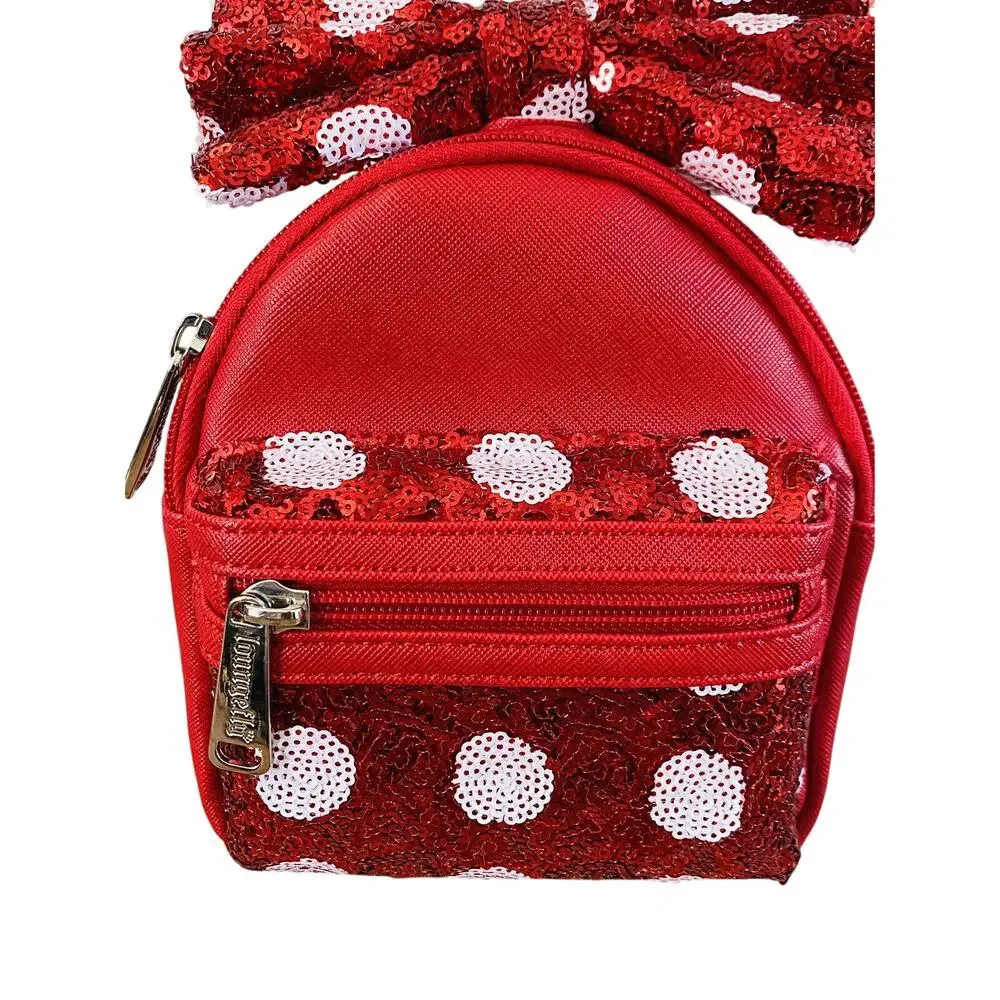 Disney Parks Loungefly Minnie Mouse Wristlet Red Sequin Bow Polka Dot NWOT